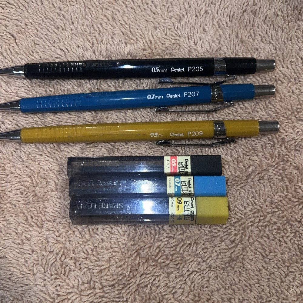 Vintage Pentel Mechanical Drafting Pencils Lot P205 P207 P209 And Leads